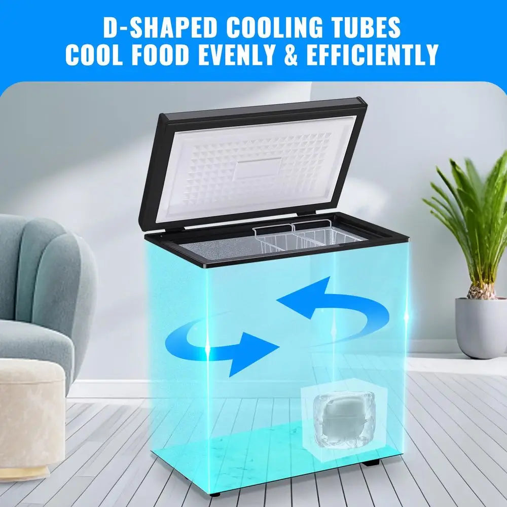 Large Capacity Chest Freezer Mini Deep Freezers Down to 11.2 with TWO Removable Baskets Freestanding Black Compact Size for Hom