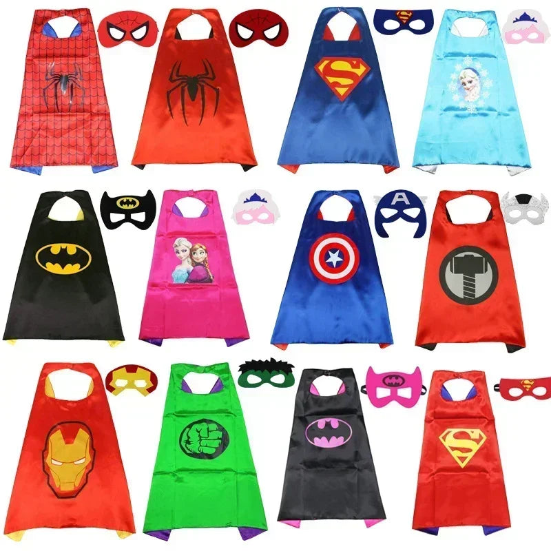Super Hero Masquerade Mask Cape Cloak Anime Spider Man Batman Cloak Action Captain America Figure Toys Cosplay Child Party Gifts