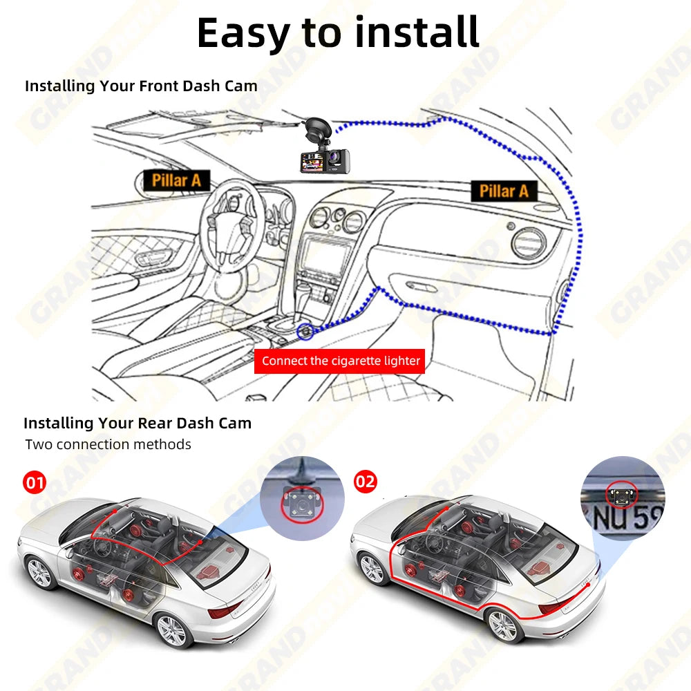 Dash Cam for Cars WIFI APP Car DVR 3 Channel Front Camera Video Recorder Rear View Camera for Vehicle Black Box Car Assecories