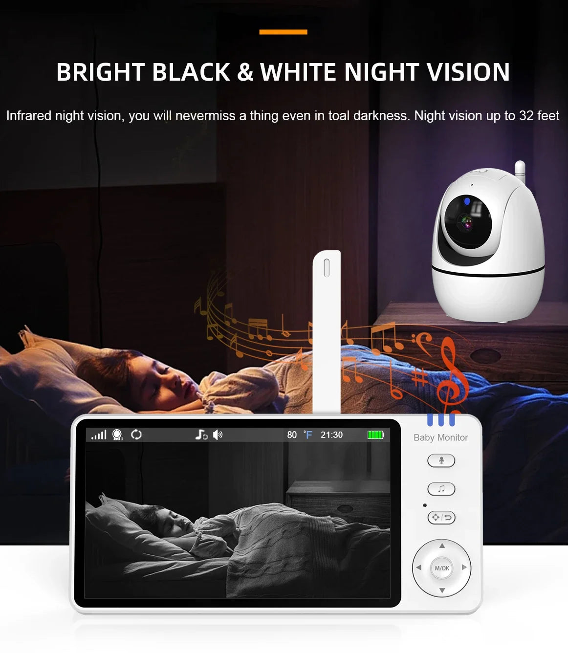 Monitor your little one with ease using this 5.0-inch video baby monitor—featuring a wireless pan-tilt camera, two-way audio, night vision, wake-up, and USB charging for convenience and security!