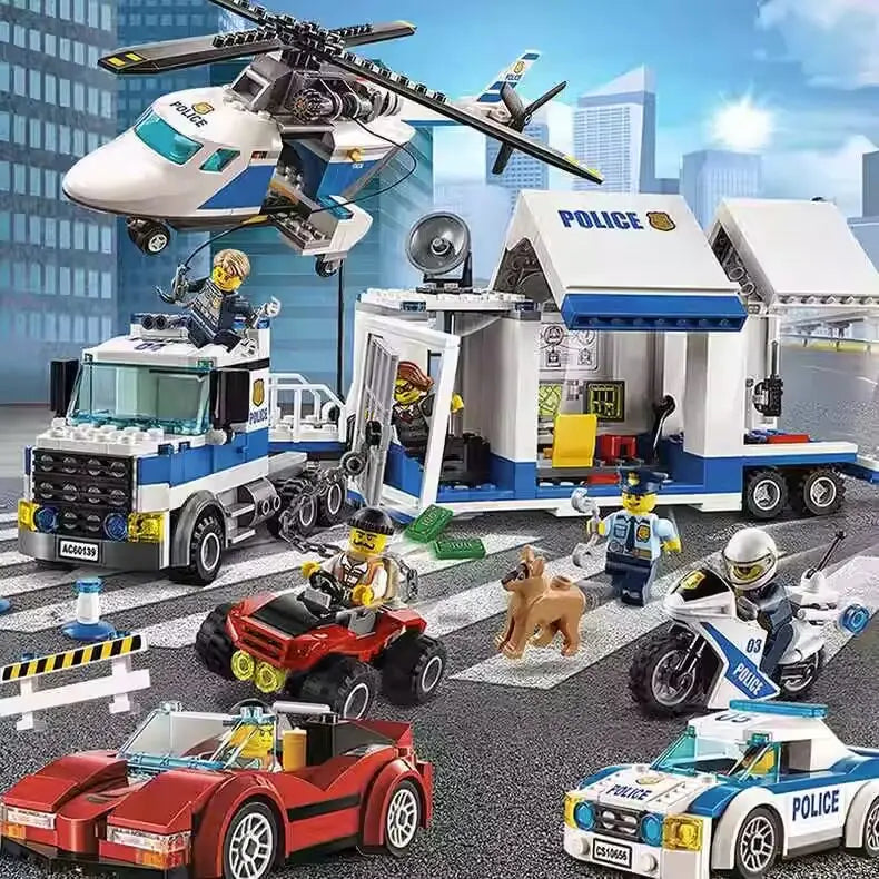SWAT Police Station Military Building Blocks City Model Set Prison Car Policeman Boat Figures DIY Brick Toy for Kids Boys Gift