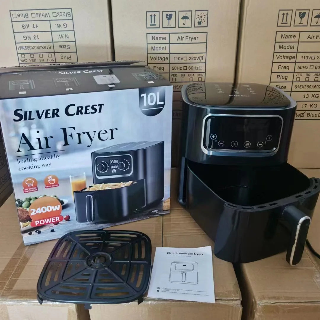 Stainless steel household 10 liter large capacity intelligent electronic digital fryer, oil-free multifunctional touch screen ai