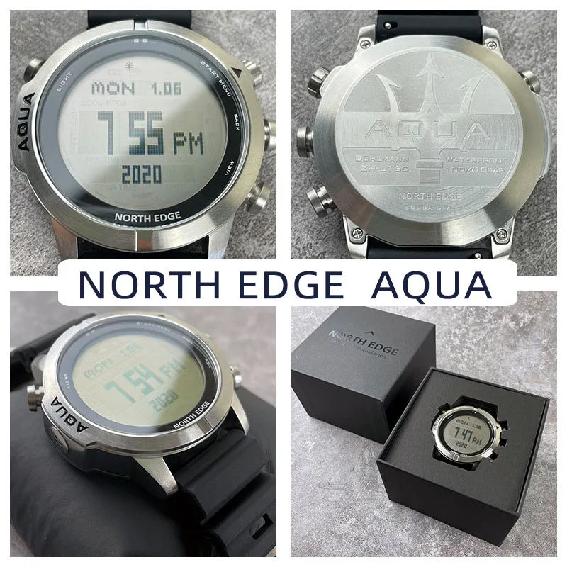 NORTH EDGE Men's Professional Diving Computer Watch Scuba Diving NDL (No Deco Time) 50M Dive Watches Altimeter Barometer Compass