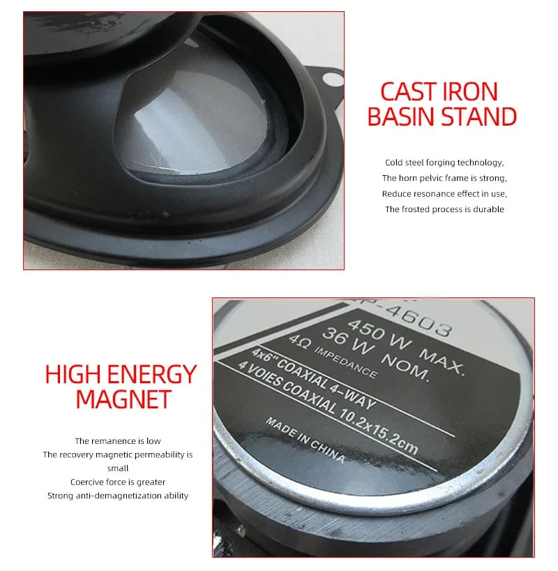 2pcs 4x6 Inch Car Speakers 4-Way Coaxial Full Frequency Sound for Car Stereophonic Sound Sleek Design Speaker 900W (2x450W)