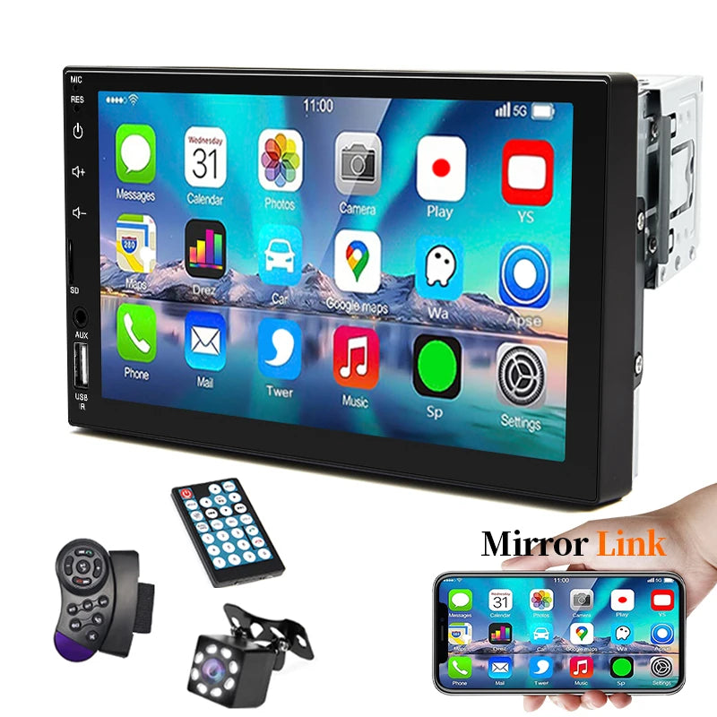 Hippcron 7 Inch Car Radio 1 Din MP5 Multimedia Player Touch Screen FM ISO Power Aux Input Bluetooth USB Mirror Link Universal