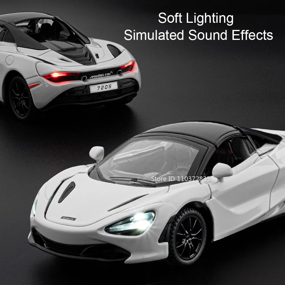 1:32 720S Senna Model Toy Sports Cars Alloy Diecast Sound Light Exquisite Interior Pull Back Supercar Models for Kids Presents