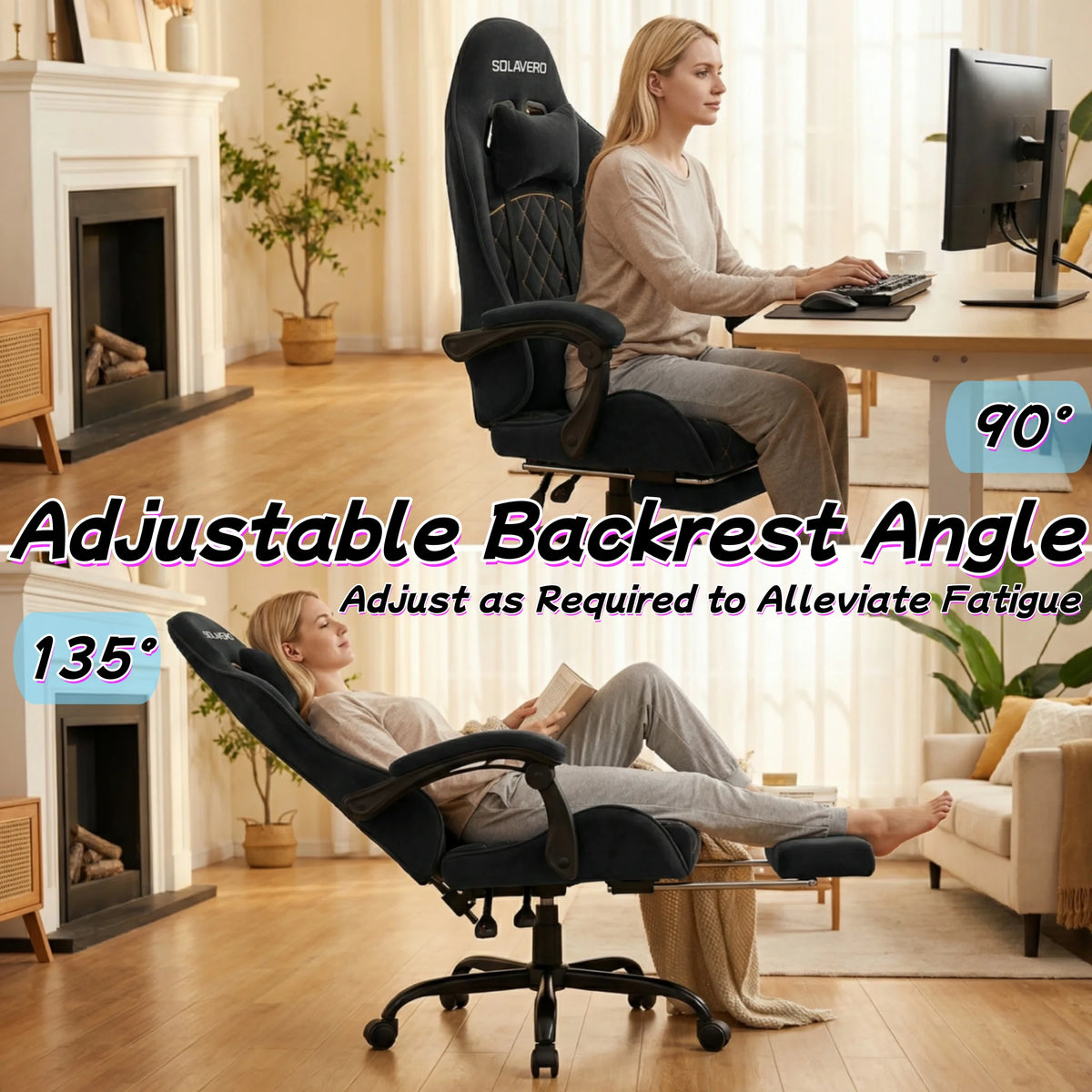 Massage Gaming Chair, Computer Office Chair with Comfy Fabric, Height Adjustable Game Chair with 360°-Swivel Seat and Headrest