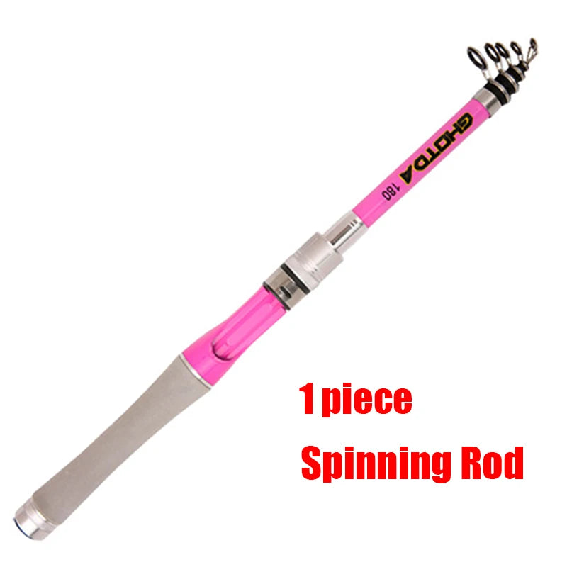 1.5m 1.8m 2.1m 2.4m Spinning / Casting Fishing Rod Pink Ultralight Carbon Telescopic Pole Lure Fishing Rods Tackle Trout Jigging