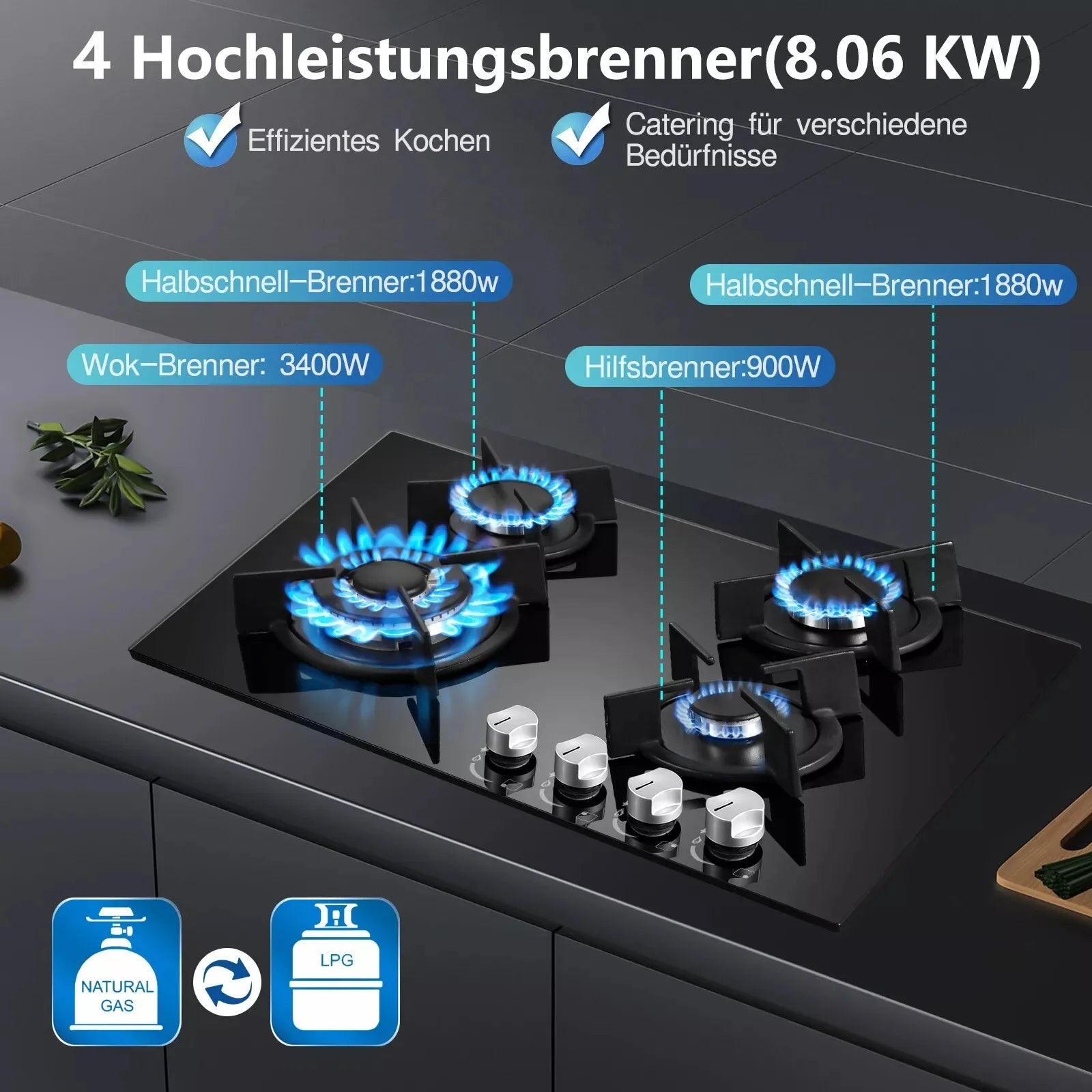 TopStrong 4-Burner Ceramic Glass Built-in Hob NG/Propane gas hob