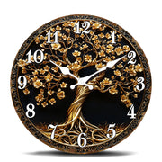 Golden Tree of Life with Intricate Details Wall Clock, Luxury Ornate Design Round Decorative Clock, Elegant Home Decor Timepiece