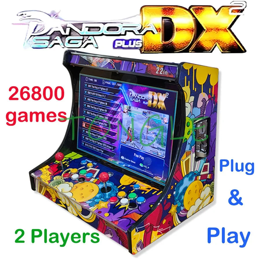 2 Players Arcade Video Game Console 22 Inch LCD Bartop build with SAGA ARCADE DX 26800 In 1 Coin Acceptor Joystick Button To TV