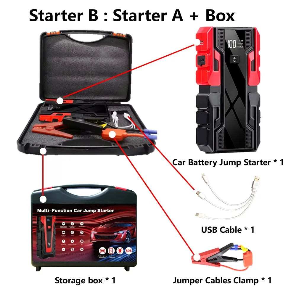 Boost your ride with this upgraded portable car jump starter battery pack—compact, powerful, and ready whenever you are!