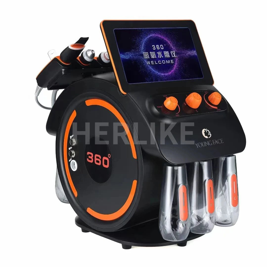 Experience professional skincare with this portable 6-in-1 H2O2 small bubble oxygen facial machine. Improve skin hydration, exfoliate with microdermabrasion, and promote a fresh, glowing complexion with this versatile device!