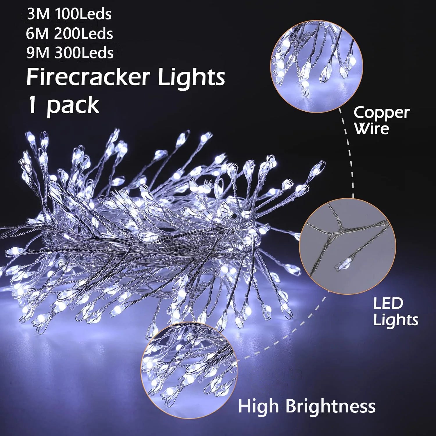 Add festive sparkle with these USB-powered LED firecracker string lights—complete with remote control for easy lighting and fun!