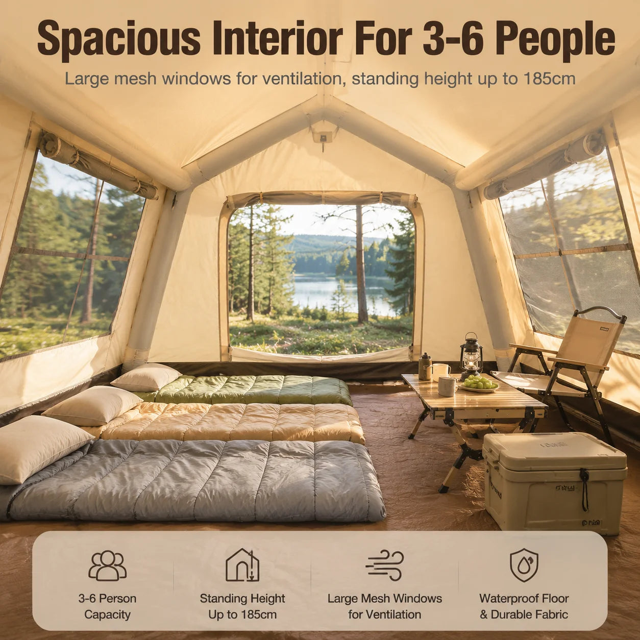 Outdoor Lightweight Inflatable Camping Tent 4-5 people Easy Setup Auto Tent with Sunshade For Hiking Glamping Inflatable Tent