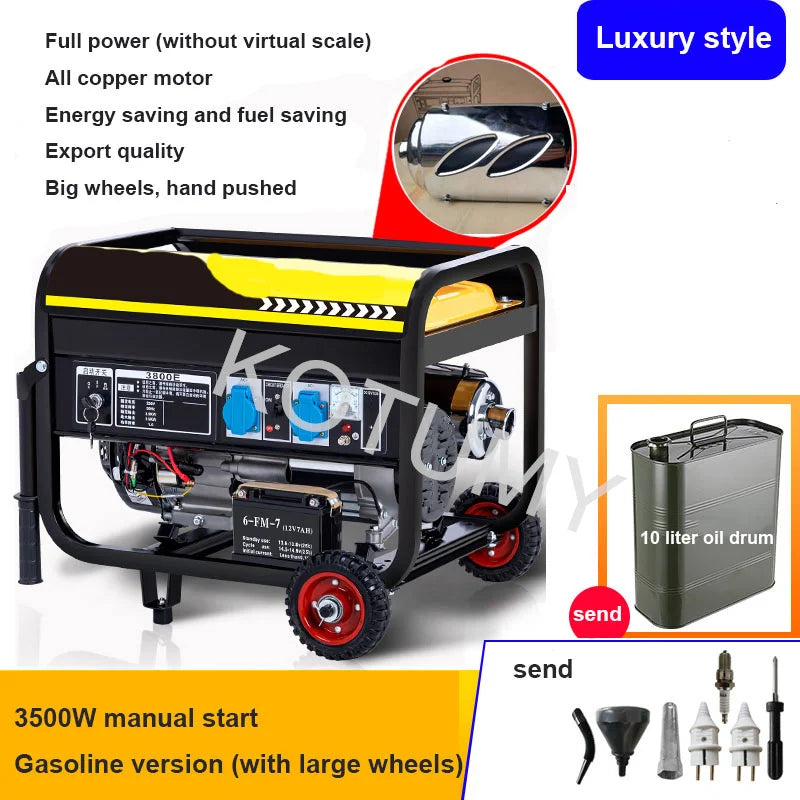 Reliable and powerful, this high-power household gasoline generator is perfect for flood control and disaster relief—featuring both manual and electric start with 220V output for essential backup power!