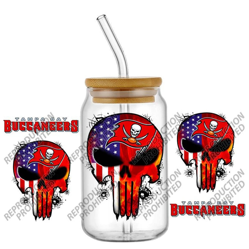 High Quality ‌3D Skull Sports Team Decal UV DTF Cup Wrap for 16oz Libbey Glasses Can DIY Mug Transfer Stickers