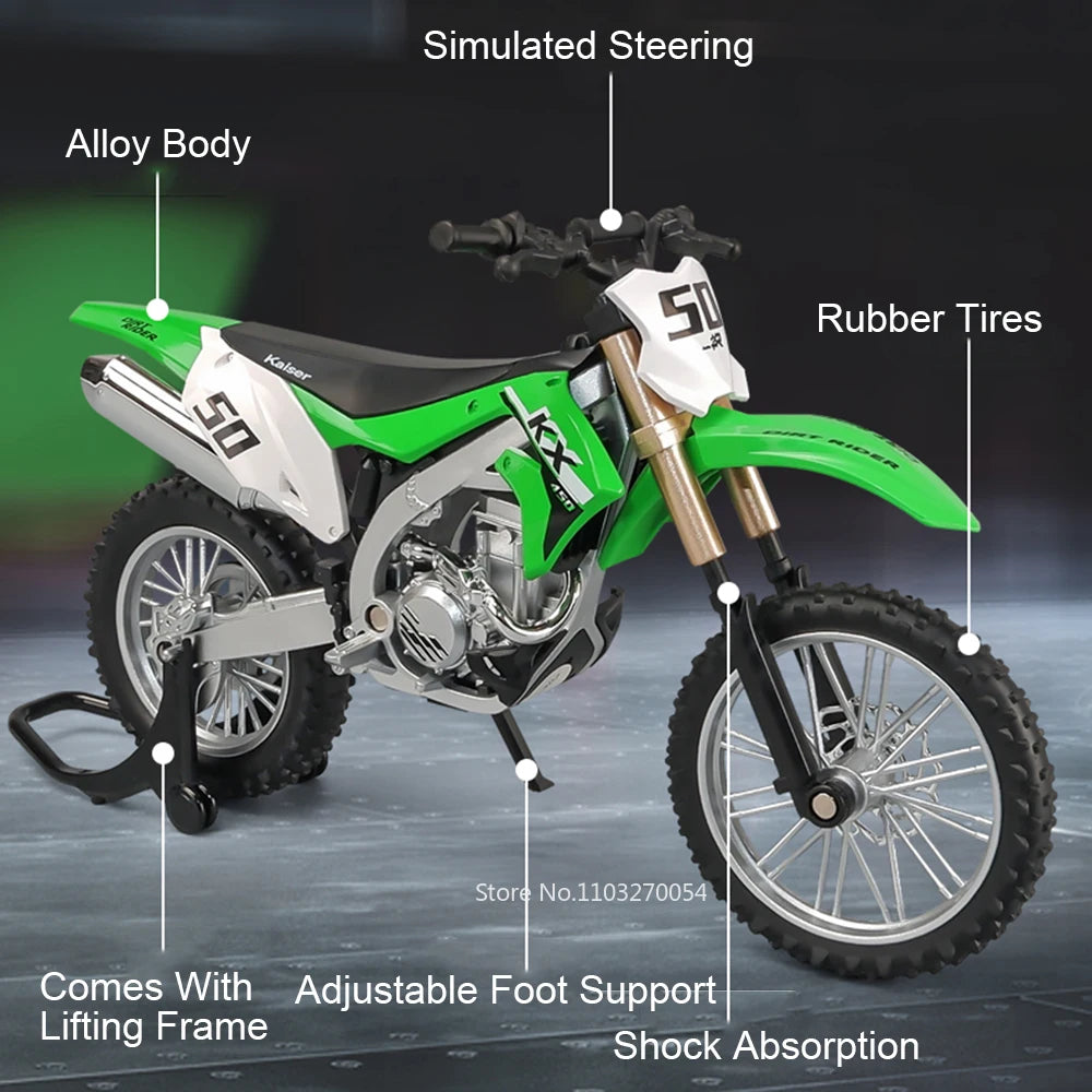 1:12 Kawasaki KX450 NINJA 400 Alloy Diecast Motorcycle Model Toys Car Front Wheel Linkage Shock Absorption Motorbike Child Gifts