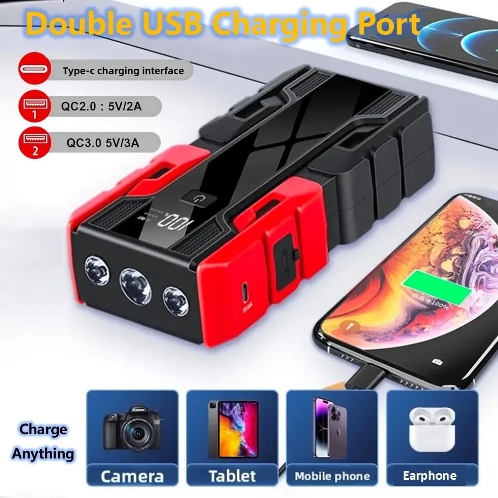 Boost your ride with this upgraded portable car jump starter battery pack—compact, powerful, and ready whenever you are!