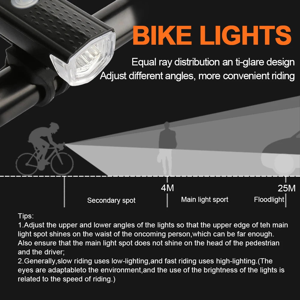 USB Rechargeable Bike Light Front Light Red Taillight Easy to Install 3 Modes Bicycle Accessories for the Bicycle
