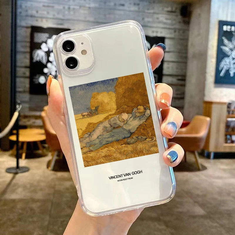Retro Van Gogh Oil Painting Phone Case For iPhone 11 14 15 Pro Max 12 Mini 13 SE20 7 16Plus X XS XR Transparent Soft Cover Shell