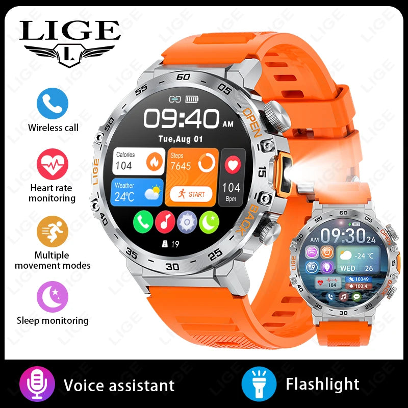 Stay active and connected with this men's smart watch featuring an HD screen, waterproof design, sports fitness tracking, and a handy flashlight—compatible with Android and iOS!