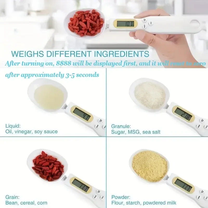 Measure ingredients with precision using this digital spoon scale—electronic LCD display, 0.1-500g capacity, perfect for flour, milk, coffee powder, and more!