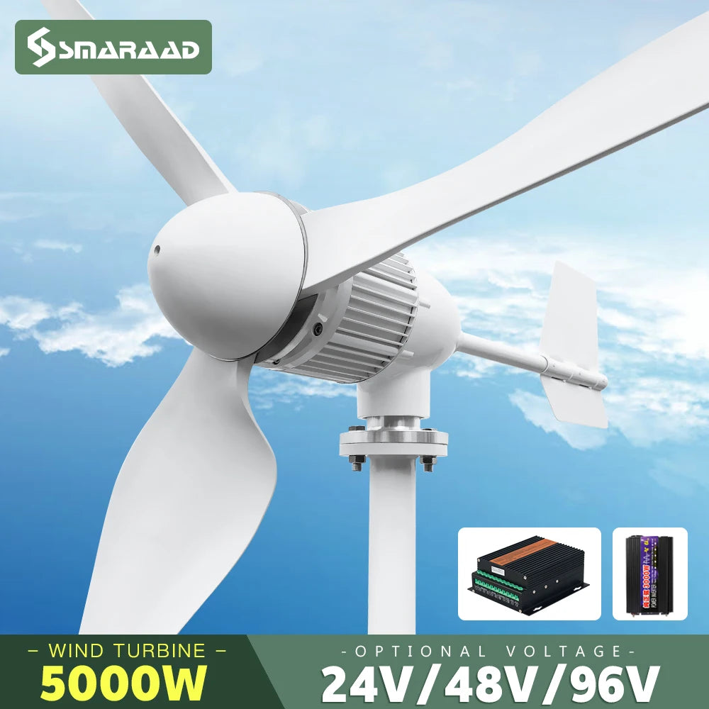 2KW 5KW Horizontal Axis Wind Turbine 12V 24V 48V 96V Wind Generator CE Certified Free Energy Low Speed Off Grid for Home Use