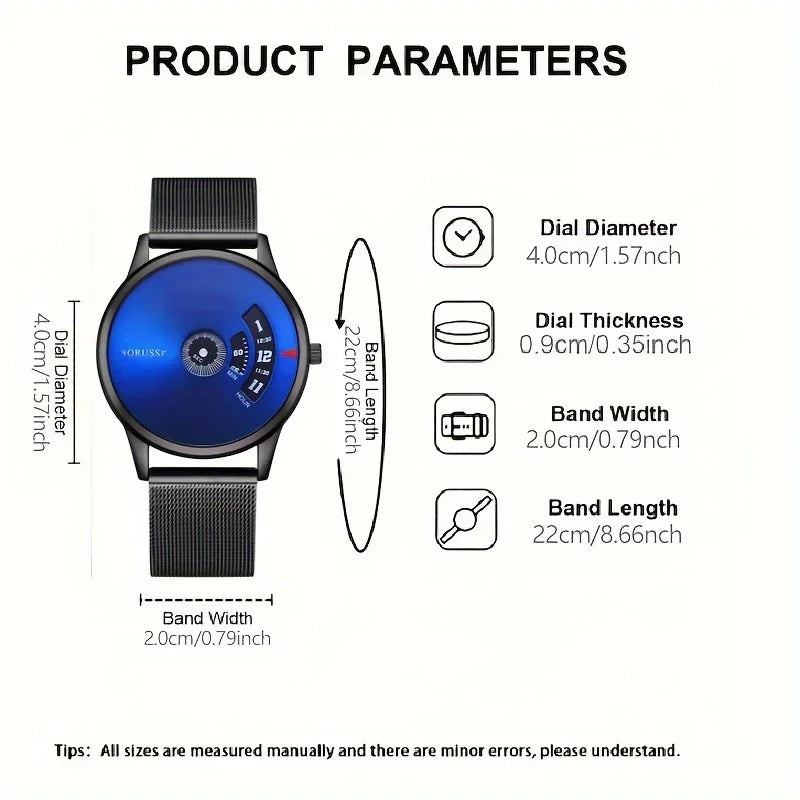 1pcs Elegant Men's Quartz Watch Fashion Business and Sports Design Blue Dial