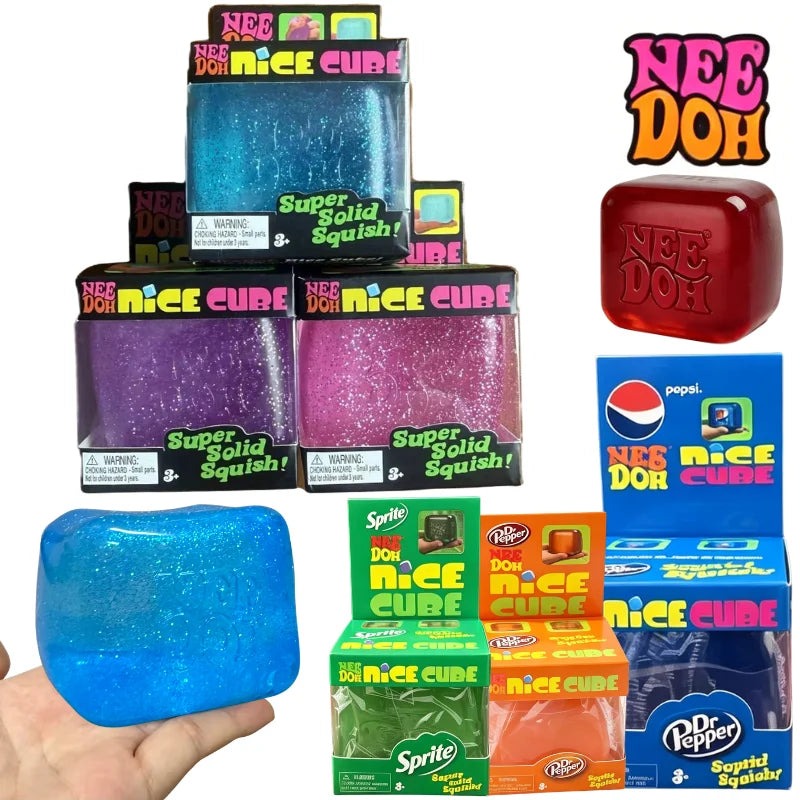 Schylling Nee Doh Nice Cube & Glitter Cube Sensory Fidget Toy Stress Relief Desktop Decor Relax Blind Box Gift
