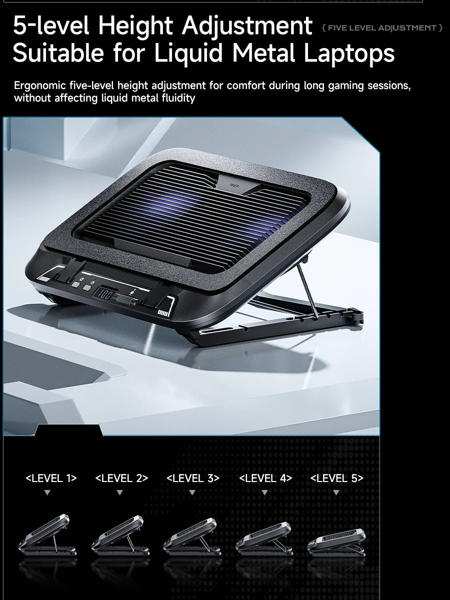 Keep your laptop cool and stylish with this adjustable, foldable cooler pad featuring LED lighting and powerful fans—fits 14" to 17.3" laptops perfectly!