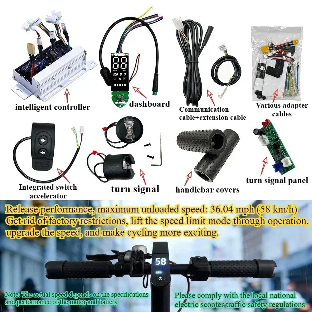 E-Scooter Controller Kit for 8.5-10" VOLPAM/HopCycle/Aovowheel/Maxshot/Hiboy/MAX, Turn Signal, Self-Learning, 25-58km/h