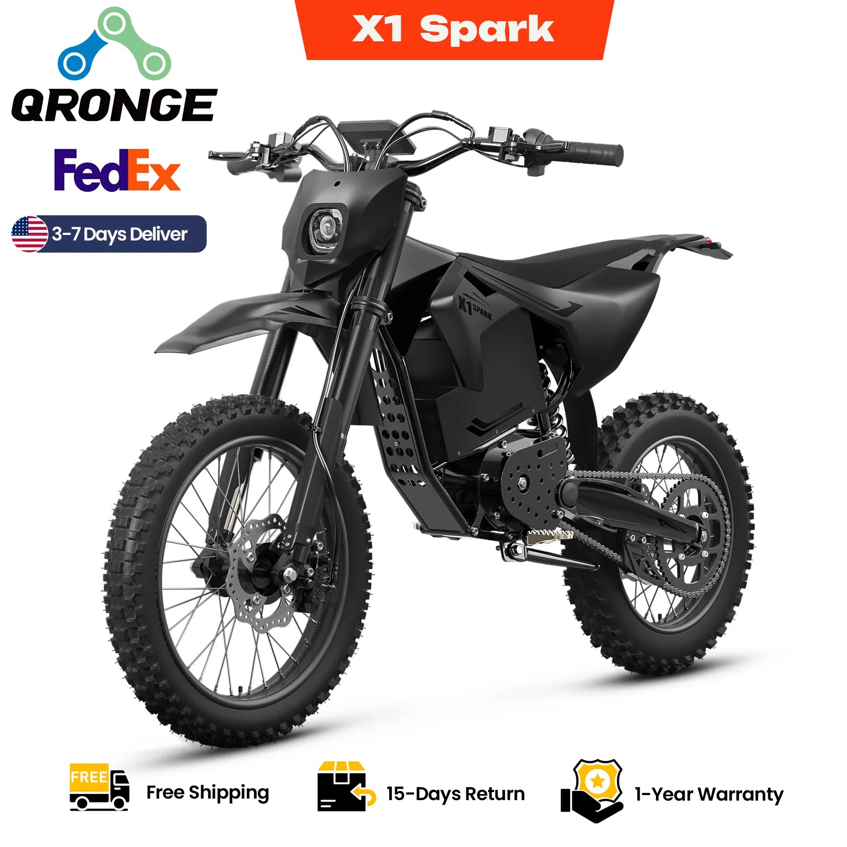QRONGE X1 Spark L Electric Motorcycle, 4500W Peak Electric Bicycle, 60V 28.8Ah Up to 50MPH & 60 Miles Electric Dirt Bike, Full Suspension 17"/14" Off-Road Tire E-Dirt Bike for Adults Teens 1-Year Warranty