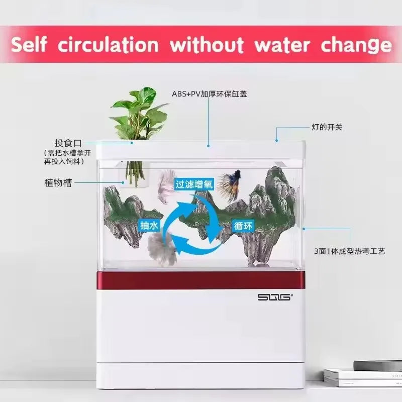 2026 mini fish tank Self circulating fish tank with charging filter desktop living room household water free ecological aquarium