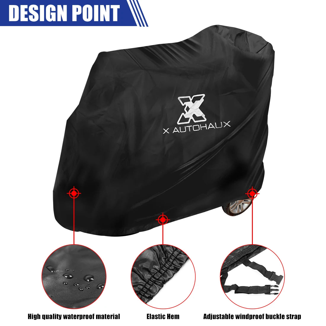 X AUTOHAUX Motorbike Mobility Scooter Cover Dustproof Waterproof Rain Protection 210D Oxford 183x76x158cm 170x61x117cm
