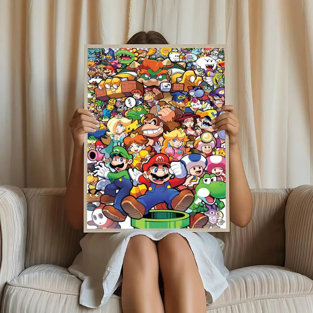 Game Super Mario Self-adhesive Art Poster Retro Kraft Paper Sticker DIY Room Bar Cafe Stickers Wall Painting