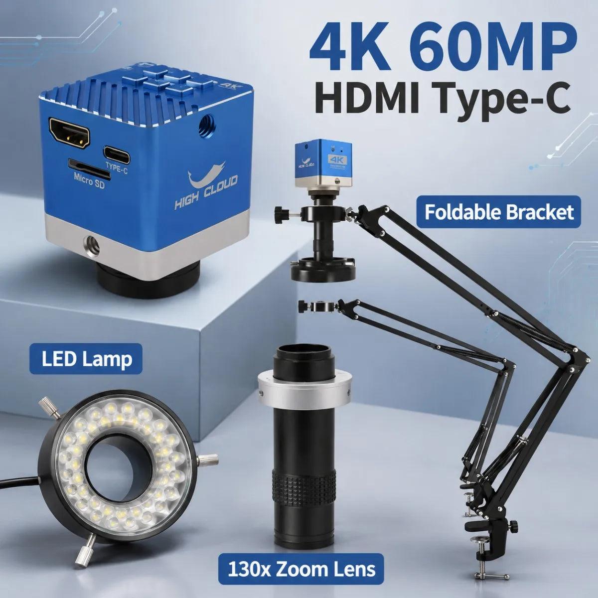 1080P 4K Digital Microscope Full HD Industrial Microscope C-Mount DigitalCamera PCB Welding Mobile Phone Repair Stand Microscope