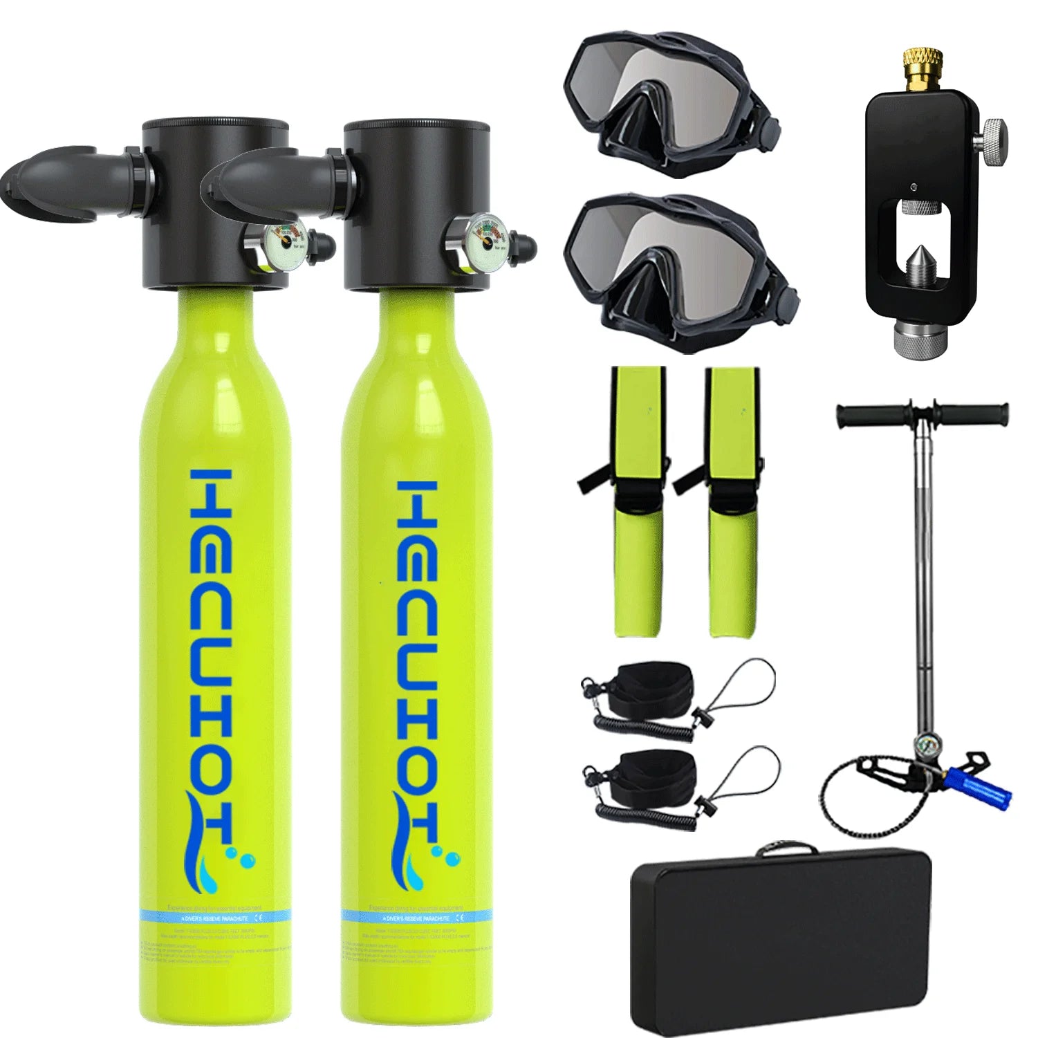 HECUIOI Mini Scuba Tank Diving Equipment 0.5L Outdoor Oxygen Scuba Diving Tank 5-10 Minutes Cylinder Snorkeling Set Hand Pump