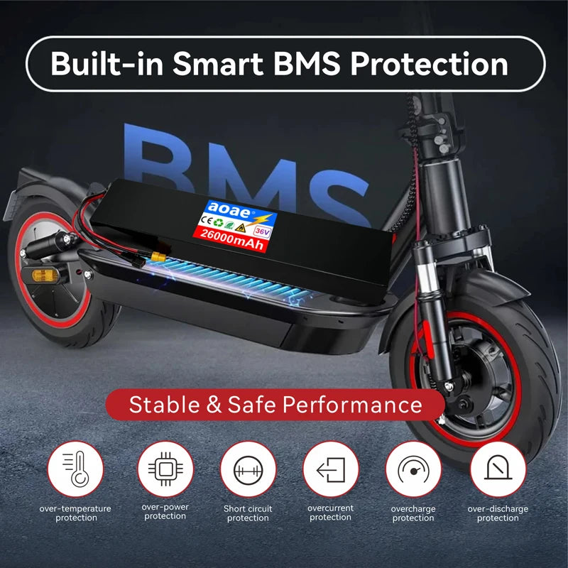 36V Electric Scooter Battery 10S4P 14Ah 18650 Grade-A Cells 500W-1000W Built-in BMS for M365 XT30 JST Long Range