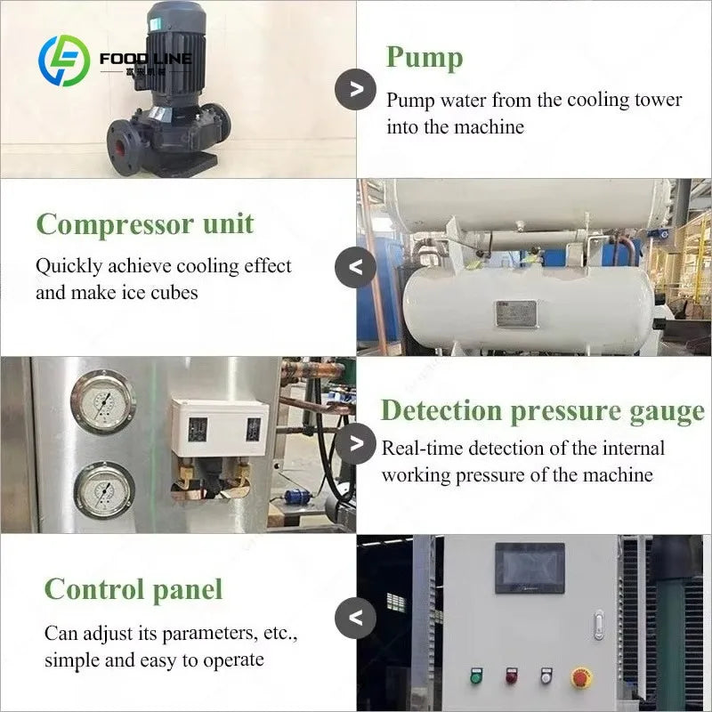 Tube Ice Machine 1Ton Commercial Ice Maker Energy Saving Compressor Stainless Steel Structure For Supermarket Customized