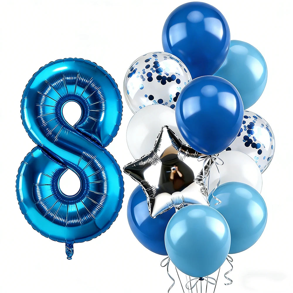 12pcs Blue 32inch Number Foil Balloon Star Confetti Latex Balloon Birthday Party Kids Adult Wedding Anniversary Globos Supplies
