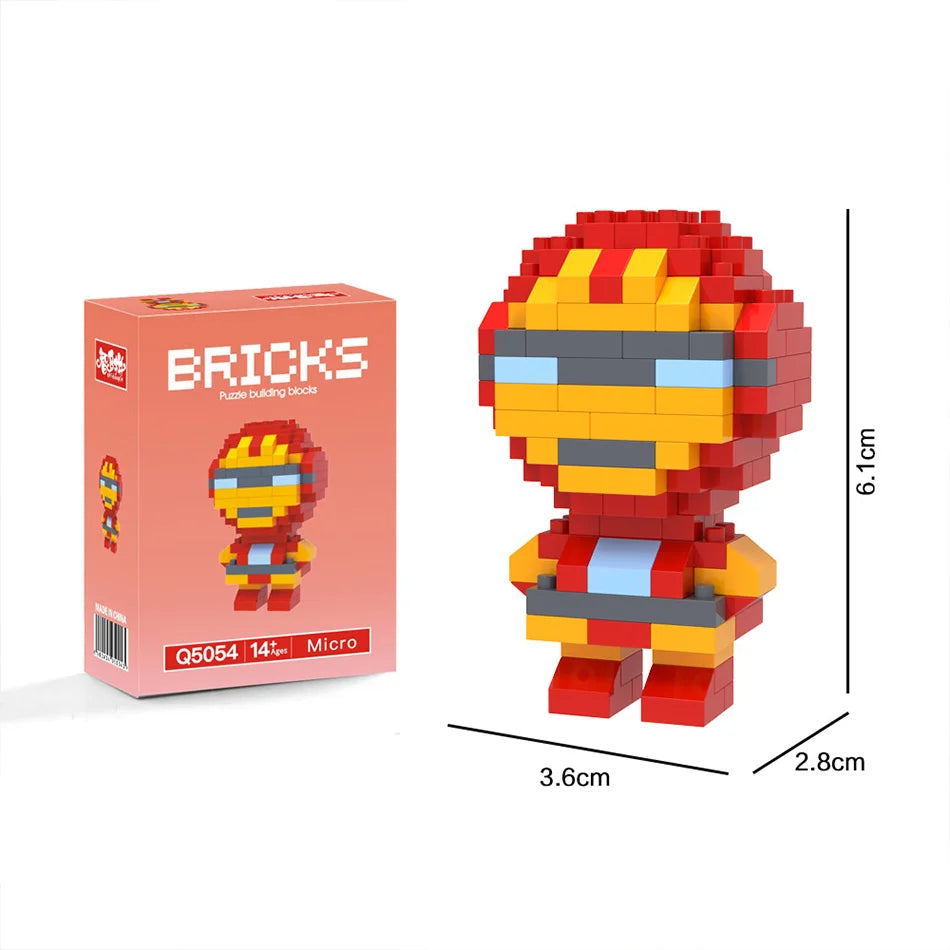Spider-Man, Iron Man, Captain America & Batman Q-Version Mini Particle Building Blocks, Cartoon Merchandise, DIY Holiday Gift