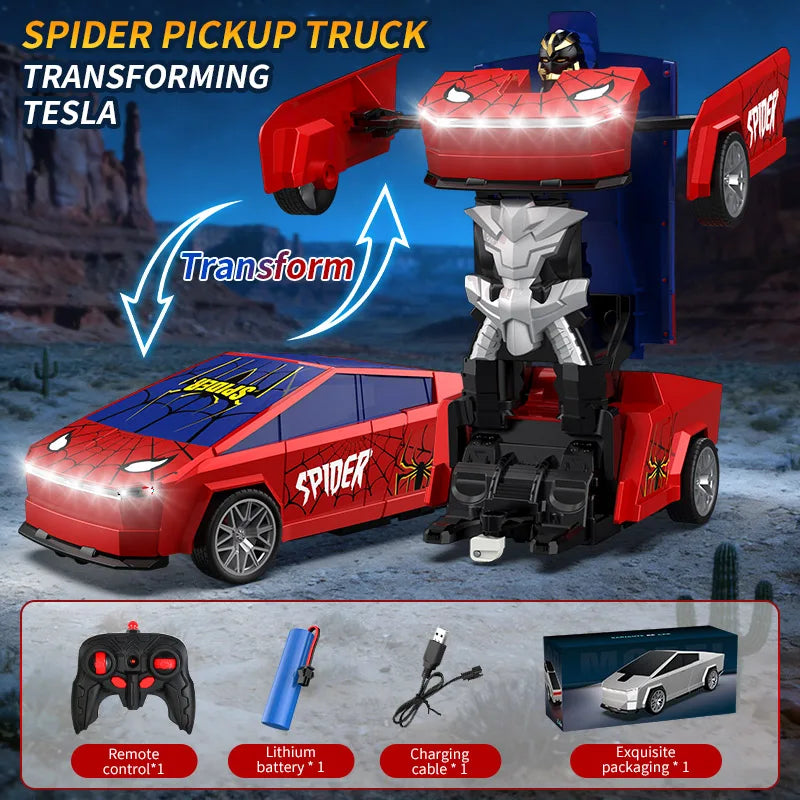 2.4GHz Deformable Spider Remote Control Car - Robot Car with Stunts, Rechargeable Battery & LED Lights, Toy Gift for Boys Girls