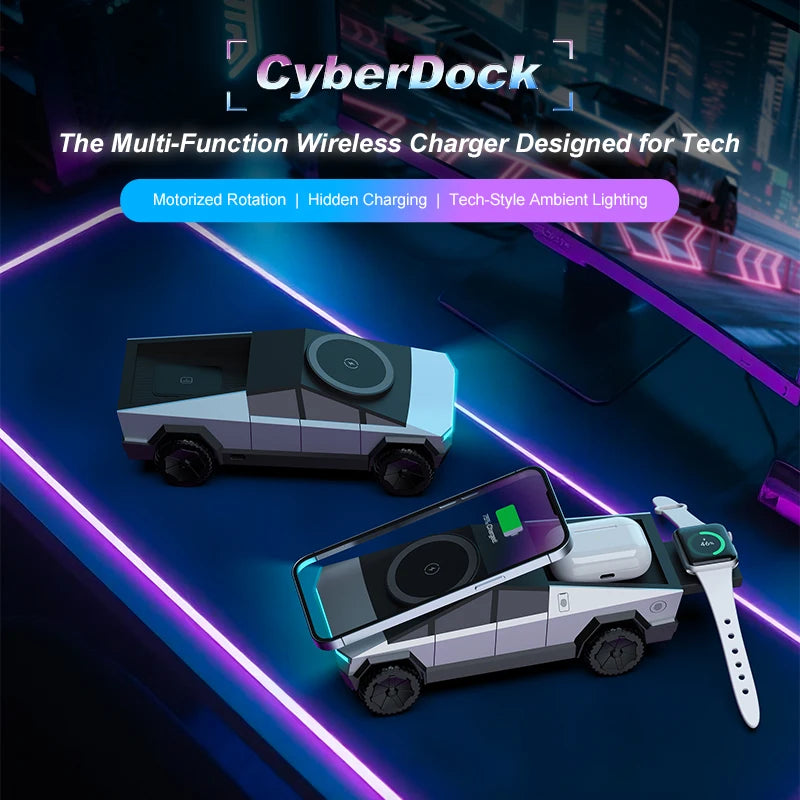 Cybertruck multifunctional 3-in-1 wireless charger—perfect for iPhone, iWatch, and AirPods!