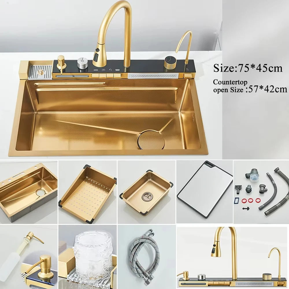 Stainless Steel Waterfall Kitchen Sink