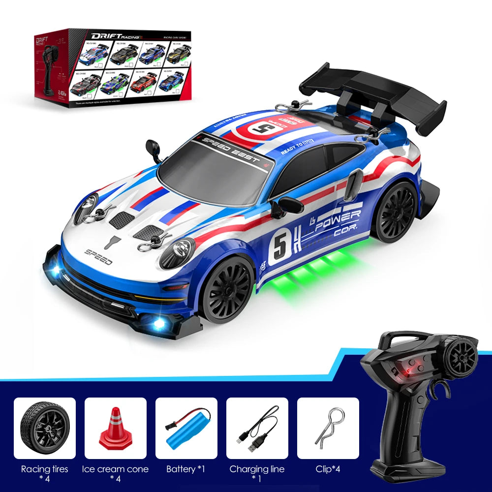 2.4G Wireless 4WD Drift RC Car 1:24 Scale With Cool Lights Stepless Speed Kids Remote Control Vehicle Christmas Birthday Gift