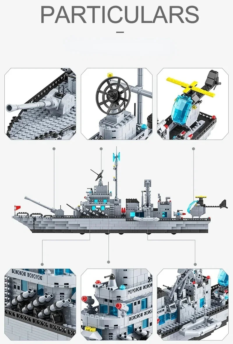 65CM Super Large Navy Warship Building Blocks Army Ship Model 6 in 1 Multi Shape Building Blocks Toy Set for Boys Toys