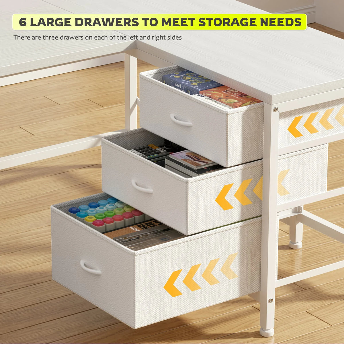 U Shaped Gaming Corner Desk 67" | Computer Desk Home Office Desk with 6 Drawers, Power Outlets, LED Lights for Bedroom Office