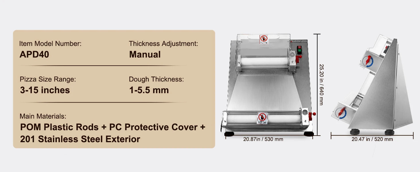 SucceBuy Pizza Dough Roller Sheeter Stainless Steel Adjustable Thickness Dough Machine for Pasta Maker Equipment