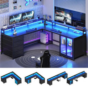 109" L Shaped Gaming Computer Desk,4 Drawers,Display Cabinet & Dual Monitor Space For Home Office, Customized